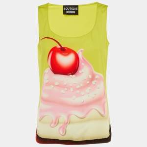 Pre Owned Boutique Moschino Volt Green Ice Cream Print Crepe Sleeveless Top S