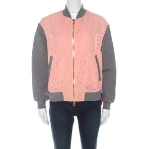 Boutique Moschino Peach Floral Lace Paneled Zip Front Jacket S