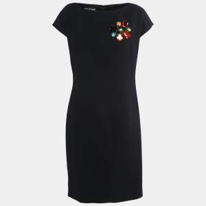 Pre Owned Boutique Moschino Black Crepe Crystal Embellished Detailed Dress L