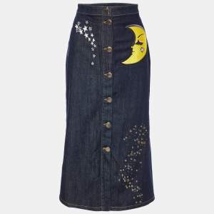مملوكة مسبقًا Boutique Moschino Navy Blue Denim Star & Moon Detail Midi Skirt L