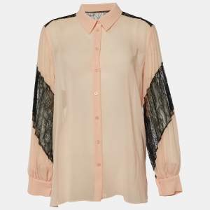 Boutique Moschino Pink Chiffon & Lace Detail Plisse Sleeve Shirt M