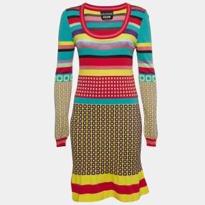 Pre Owned Boutique Moschino Patterned Lurex Knit Mini Dress M