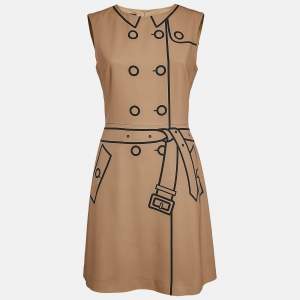 Pre Owned Boutique Moschino Beige Printed Chiffon Sleeveless Sheath Dress M
