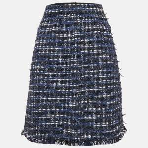 Boutique Moschino Blue Tweed Fringed Pencil Skirt M