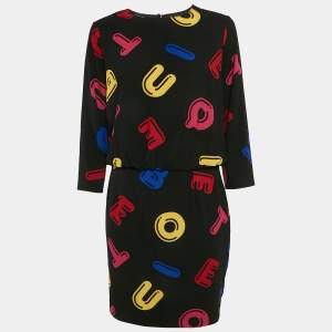 Boutique Moschino Black Alphabets Print Crepe Short Dress M