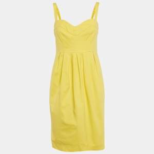 Boutique Moschino Yellow Cotton Pleated Sleeveless Mini Dress M