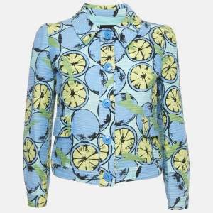 Pre Owned Boutique Moschino Blue Printed Button Front Jacket S