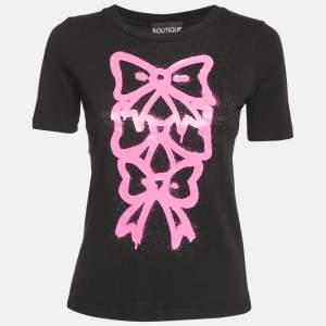Boutique Moschino Black Bow Print Cotton Crew-Neck T-Shirt S