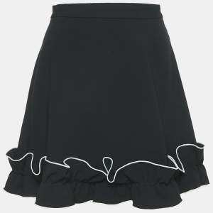 Boutique Moschino Black Crepe Ruffled Mini Skirt S