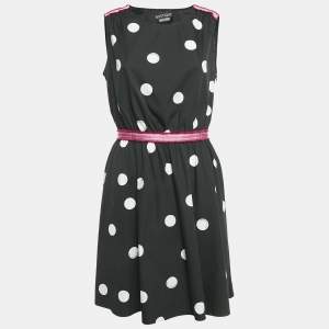 Boutique Moschino Black Polka Dot Print Cotton Trimmed Sleeveless Short Dress M