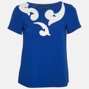 Boutique Moschino Blue Applique Crepe Top S
