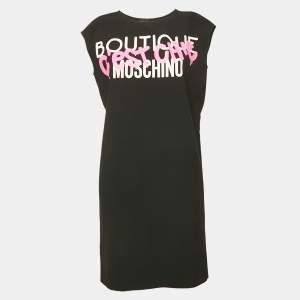 Boutique Moschino Black Printed Crepe Shift Dress S
