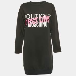Pre Owned Boutique Moschino Black Logo Print Jersey Long Sweatshirt S