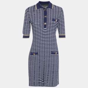 Pre Owned Boutique Moschino Navy Blue /White Striped Knit Mini Dress S