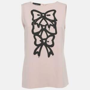 Pre Owned Boutique Moschino Pink Bow Print Crepe Sleeveless Top M