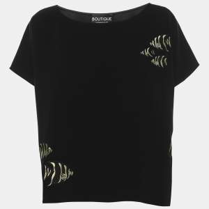 Pre Owned Boutique Moschino Black Satin Embroidered Top S