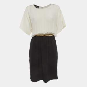 Pre Owned Boutique Moschino Cream/Black Crepe Chain Detail Midi Dress M