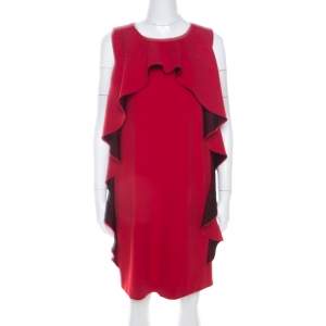 Boutique Moschino Red Crepe Knit Ruffle Front Sleeveless Shift Dress M