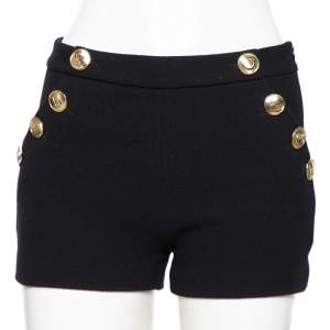 Boutique Moschino Black Textured Wool Button Detailed Shorts S