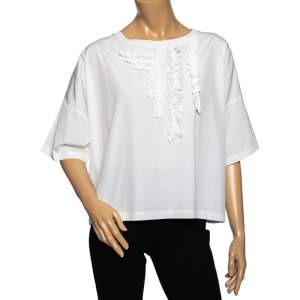 Boutique Moschino White Cotton Ruffle Detail Front Top S