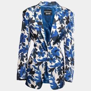 Boutique Moschino Blue Floral Printed Silk Single Breasted Blazer L