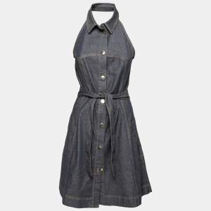 Boutique Moschino Denim Halter Neck Belted Mini Dress M