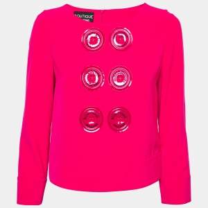 Boutique Moschino Pink Crepe Oversize Button Detail Top S