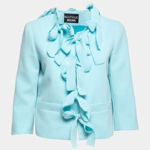 Boutique Moschino Aqua Blue Crepe Ribbon Detailed Jacket M