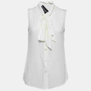 Boutique Moschino White Silk Crepe Neck Tie Detail Sleeveless Shirt M