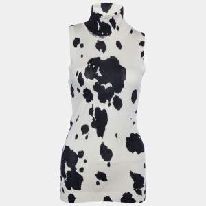 مملوكة مسبقًا Boutique Moschino Cream Printed Silk & Cashmere Turtleneck Sleeveless Top L
