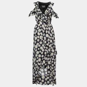 Boutique Moschino Black Daisy Printed Crepe Ruffled Maxi Dress S
