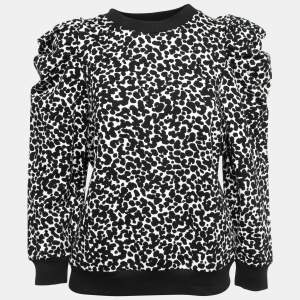 مملوكة مسبقًا Boutique Moschino White/Black Printed Cotton Ruched Sleeve Sweater L