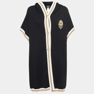 مملوكة مسبقًا Boutique Moschino Black Cable Knit Button Front Hooded Cardigan M