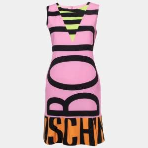 Pre Owned Boutique Moschino Pink Multicolor Printed Sleeveless Midi Dress S