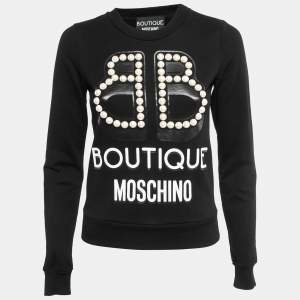 Boutique Moschino Black Cotton Faux Peal Logo Print Sweatshirt XS