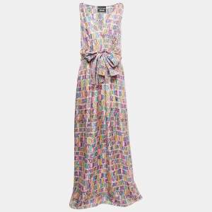 Pre Owned Boutique Moschino Multicolor Printed Silk Sleeveless Maxi Dress L
