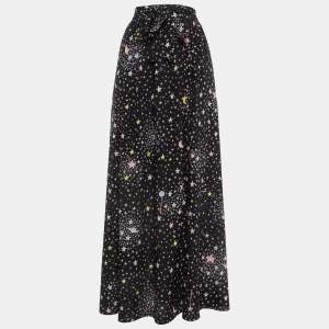 Boutique Moschino Black Stars Print Silk Blend Tie-Up Waist Maxi Skirt M