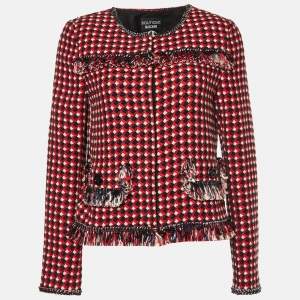 Pre Owned Boutique Moschino Red Tweed Fringed Jacket M