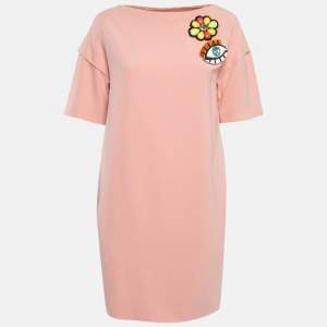 Boutique Moschino Pink Brooch Applique Crepe Shift Dress S