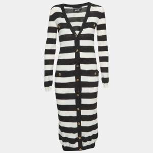 Pre Owned Boutique Moschino Black/White Striped Knit Buttoned Midi Dress S