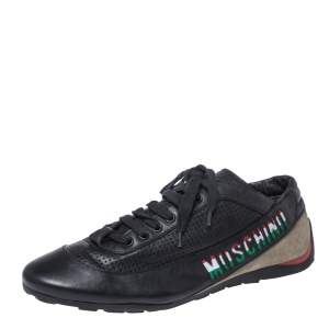 Moschino Black Suede Leather Low Top Sneakers Size 43