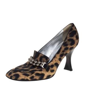 Moschino Cheap And Chic Multicolor Leopard Print Embellished Loafer Pumps Size 40 