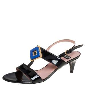 Boutique Moschino Black Patent Leather Slingback Sandals Size 39