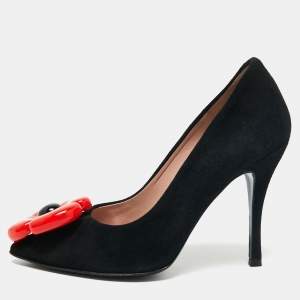 Boutique Moschino Black Suede Flower Pumps Size 38.5