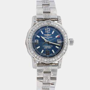 Breitling Customised Blue 7.00 Ct Diamond Stainless Steel Colt A7738711 Quartz Women's Wristwatch 33mm