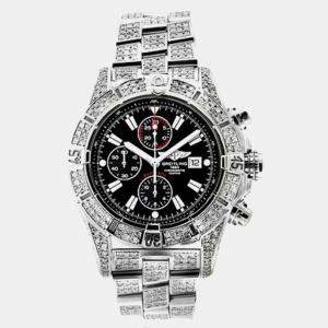 Breitling Customised Black 15CT Diamond Stainless Steel Super Avenger A13370 Automatic Men's Wristwatch 48 mm
