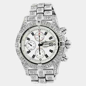 Breitling Customised White 15CT Diamond Stainless Steel Super Avenger A13370 Automatic Men's Wristwatch 48 mm