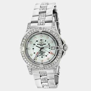 Breitling Customised White MOP Diamond Stainless Steel Colt A32350 Automatic Men's Wristwatch 40mm