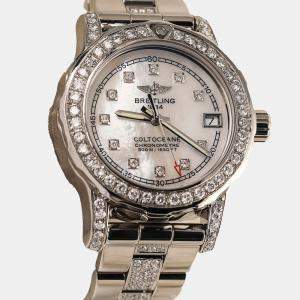 Breitling Customised White MOP 5.0CT Diamond Stainless Steel Colt A77387 Quartz Men's Wristwatch 33mm