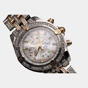 Breitling Customised White MOP Diamond 18K Yellow Gold Stainless Steel  B13356 Automatic Men's Wristwatch 43 mm